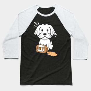 Cute White Dog spilled a jar of peanut butter Baseball T-Shirt